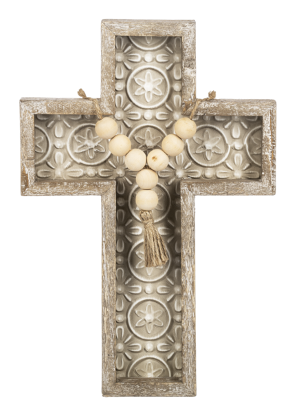 Embossed Cross with Beaded Tassel