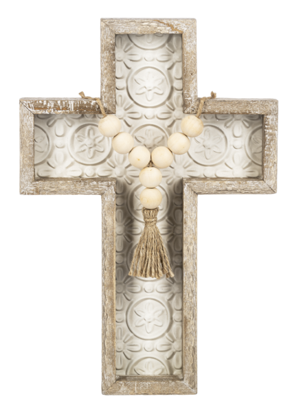 Embossed Cross with Beaded Tassel