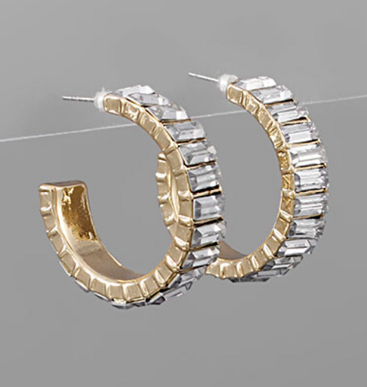 Baguette Crystal Hoops