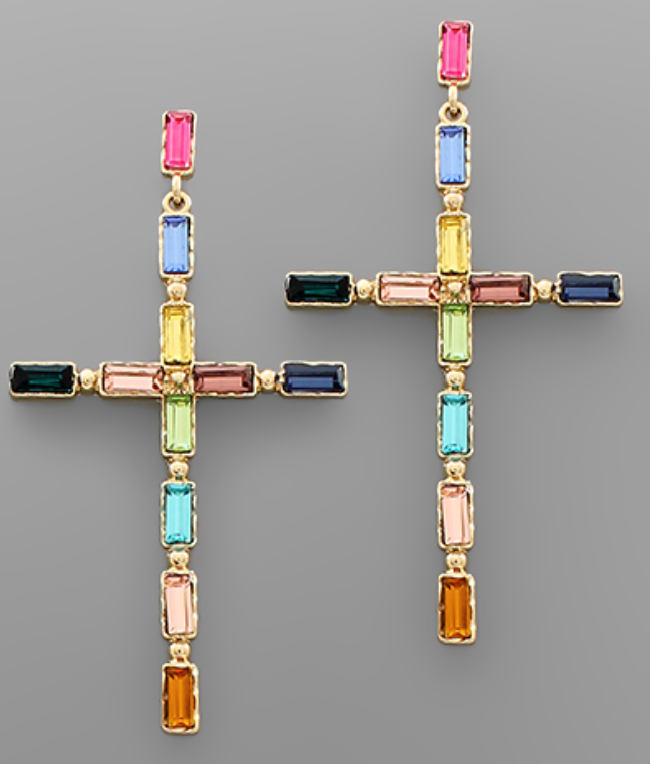 Baguette Bead Cross Earrings
