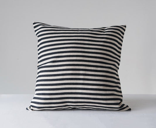 Black & Cream Striped Square Pillow