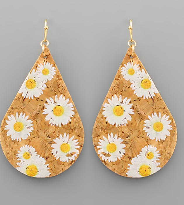 Multi Flower Printed Cork Earrings