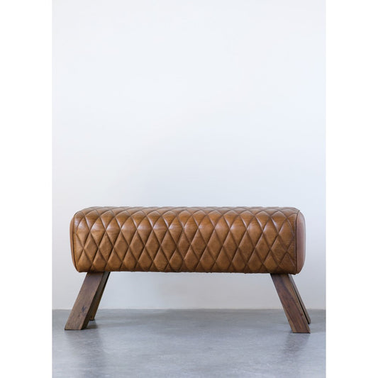 Stitched Leather & Wood Bench