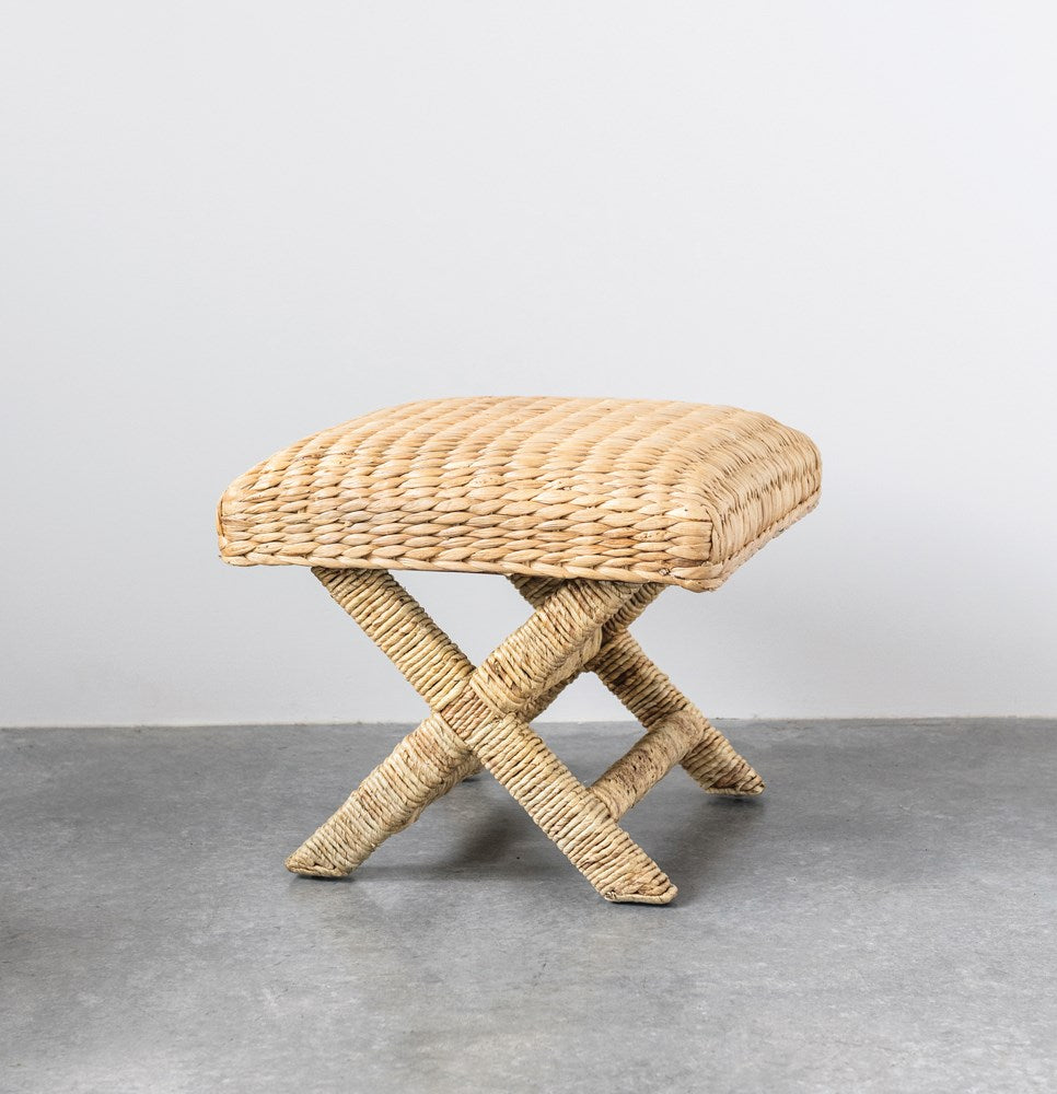 Woven Water Hyacinth Wood Stool