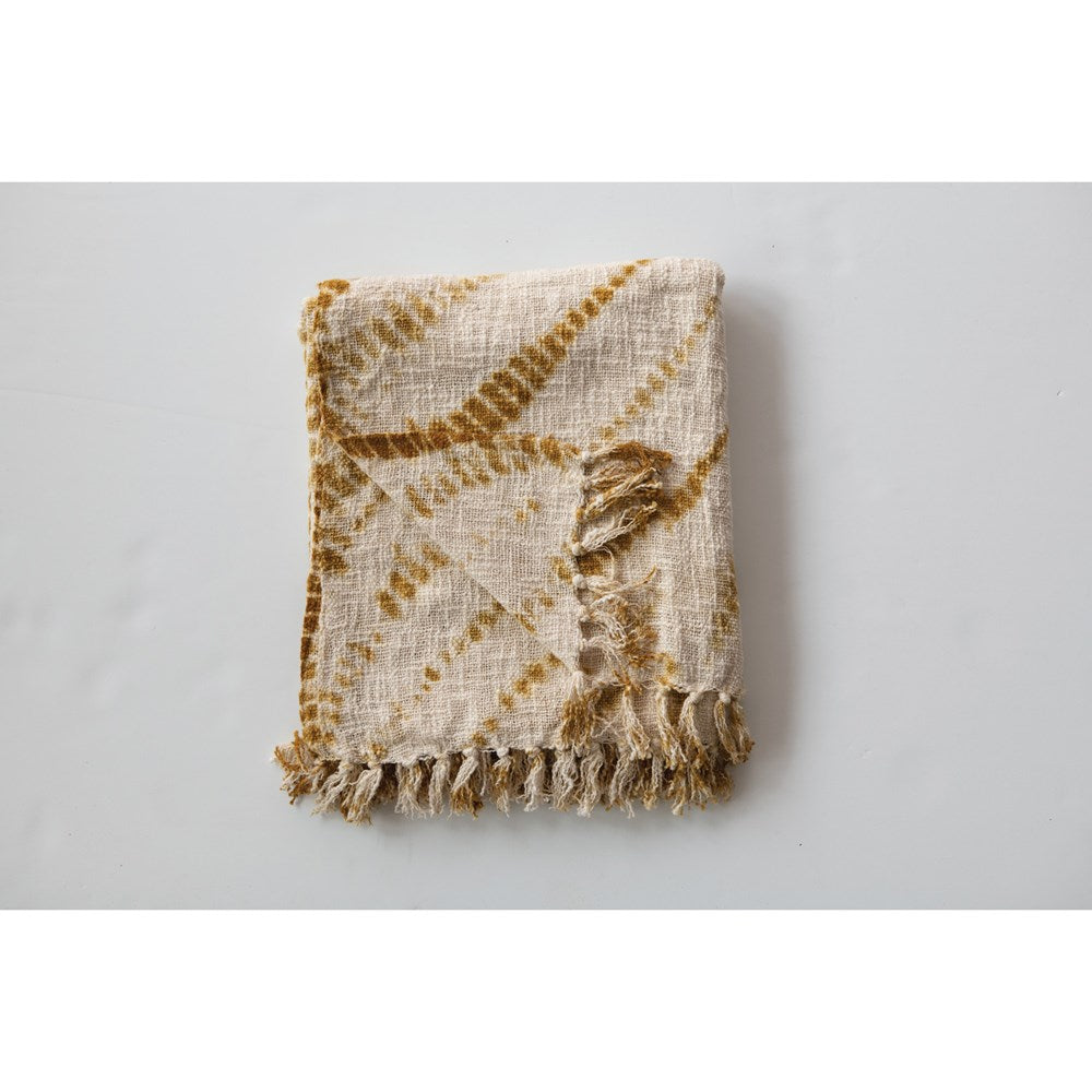 Mustard Tie-Dyed Throw with Fringe
