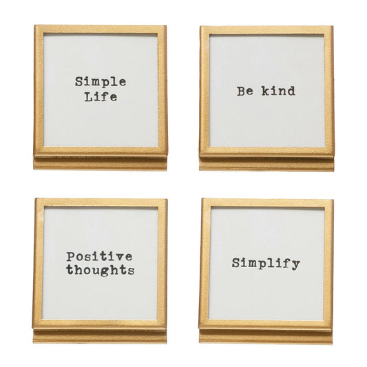Gold Metal & Glass Frame with Easel & Sayings, 4 Styles