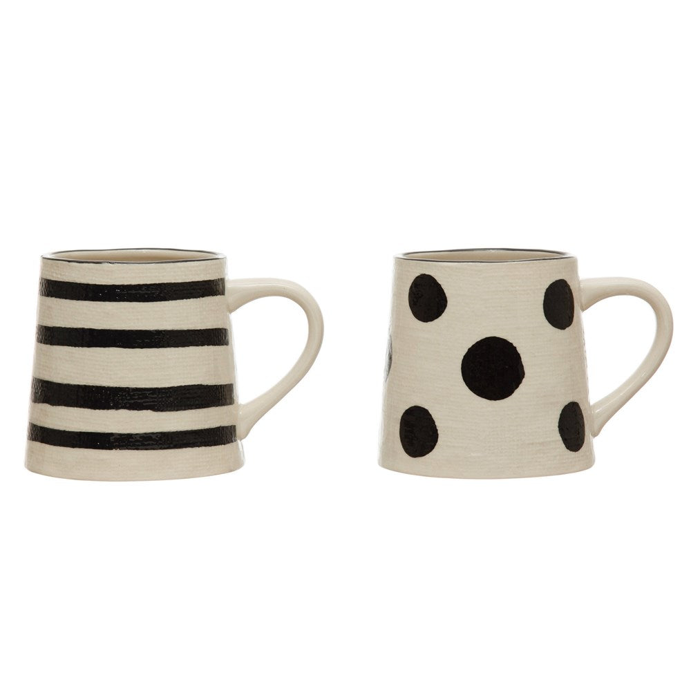 Hand-Painted Stoneware Mugs with Linen Texture