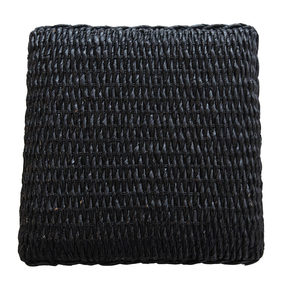 Black Woven Water Hyacinth Wood Stool
