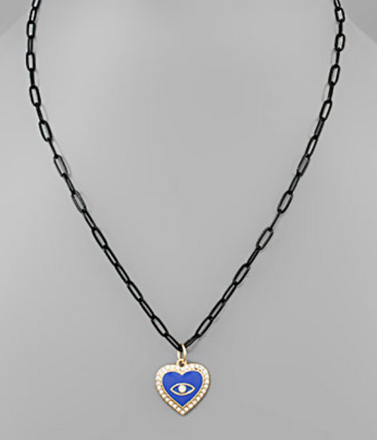 Epoxy Evil Eye Heart Link Necklace