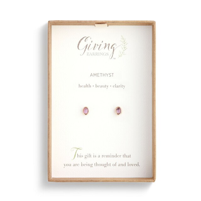 Round Amethyst Gemstone Gold Earrings