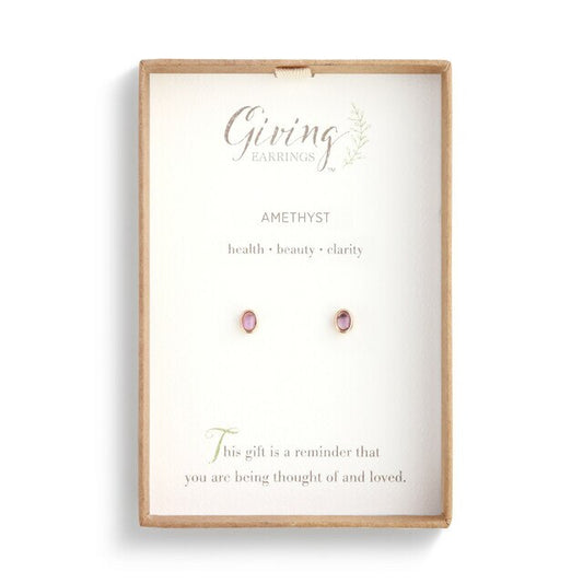 Round Amethyst Gemstone Gold Earrings