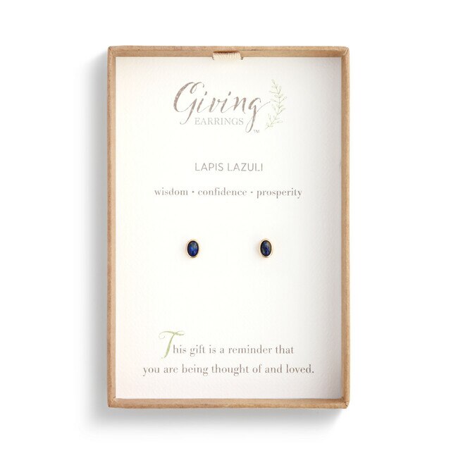 Round Lapis Gemstone Gold Earrings