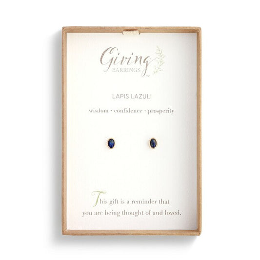 Round Lapis Gemstone Gold Earrings