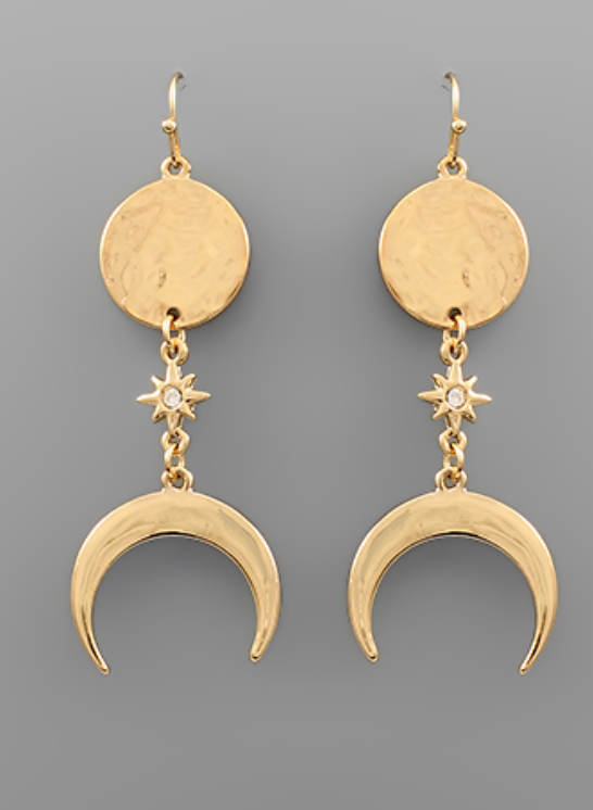 Gold Moon & Star Dangle Earrings