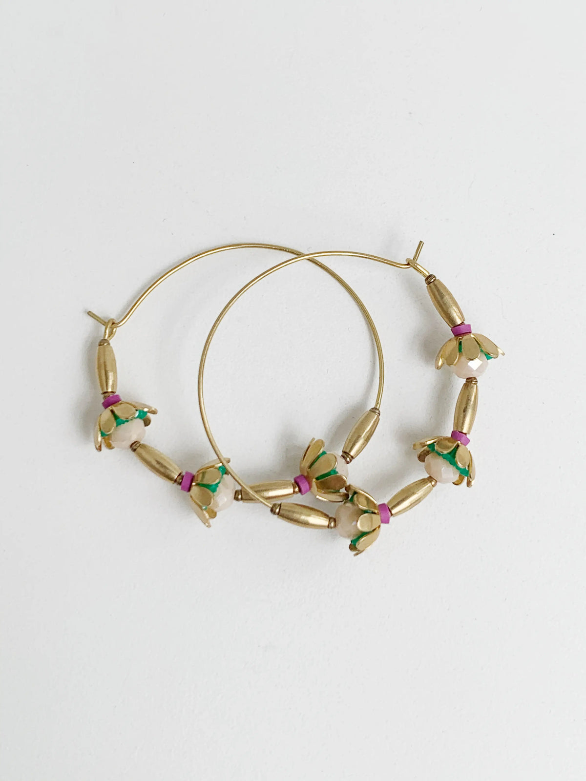 Gold Vintage Flowers Hoop Earrings