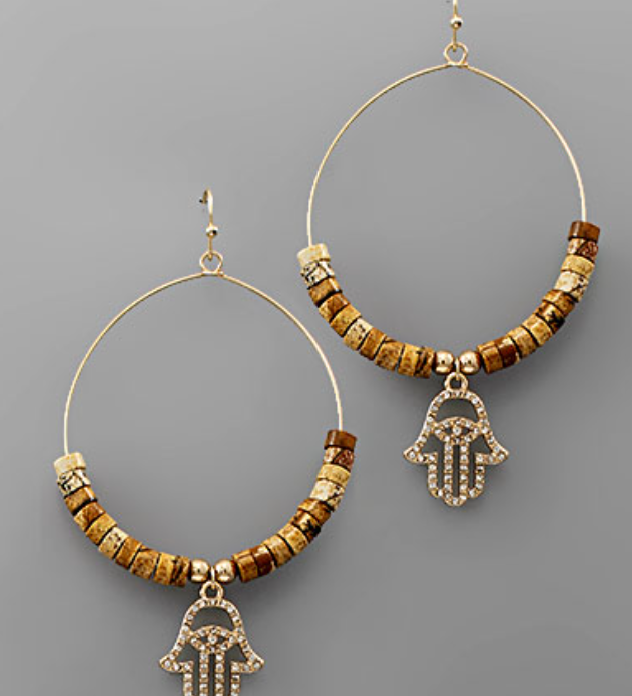 Crystal Hamsa Bead Circle Earrings