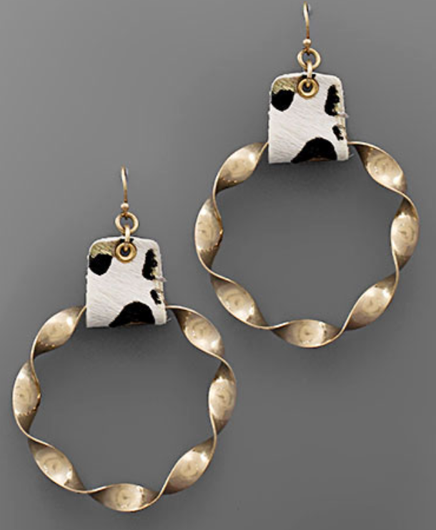Leopard Print & Twisted Ring Earrings