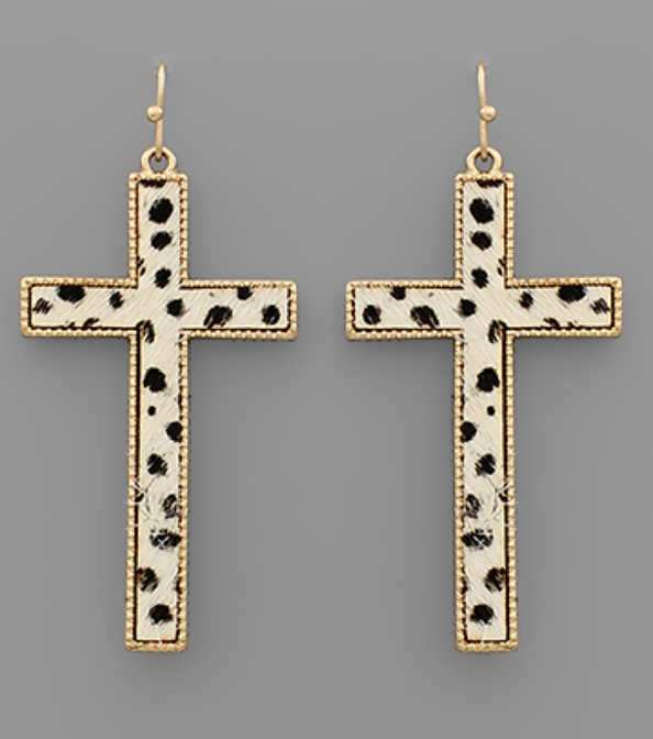 Calf Hair Cross Earrings