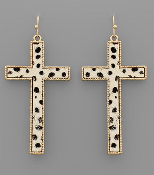 Calf Hair Cross Earrings