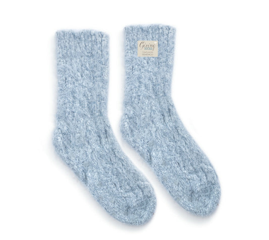 Soft Blue Fuzzy Giving Socks with Grippers