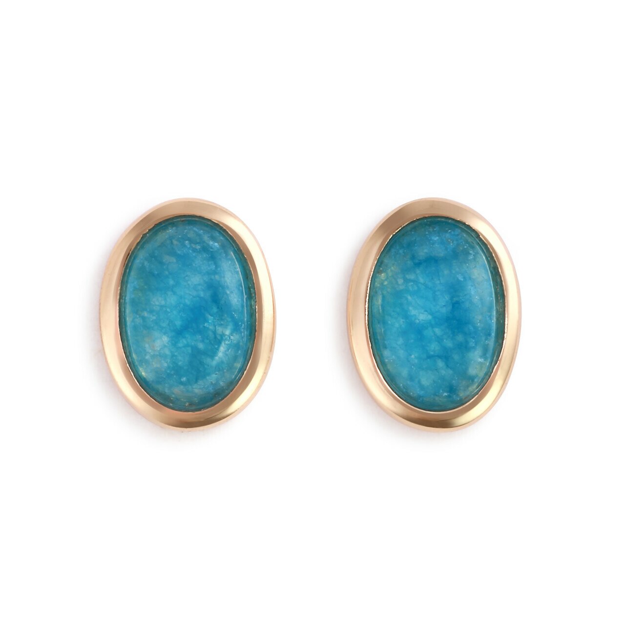Round Aquamarine Gemstone Gold Earrings