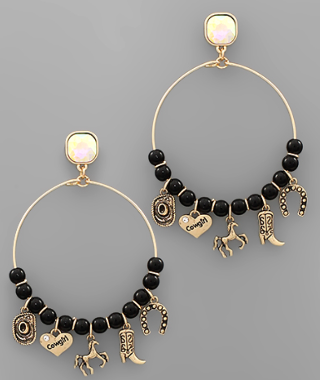 Cowgirl Charm & Bead Earrings