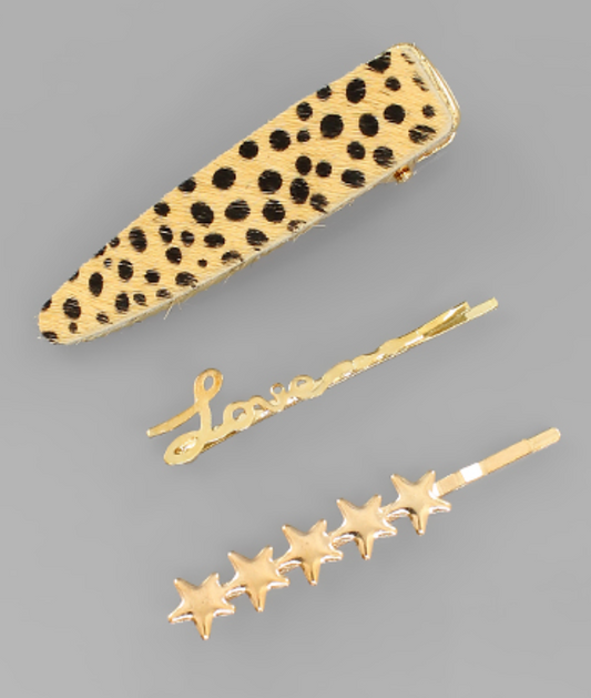 Animal Print & Love Star Hair Pin Set