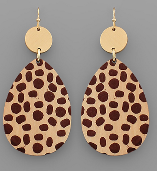 Cheetah Print Wood Drop Earrings