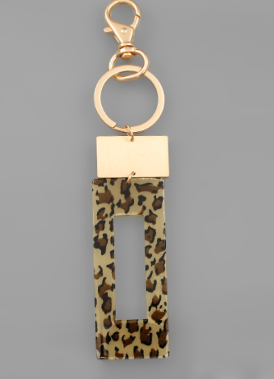Acrylic Leopard Rectangle Key Chain