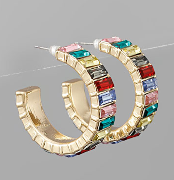 Baguette Crystal Hoops