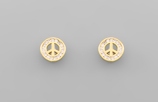 Cubic Zirconia Peace Sign Earrings