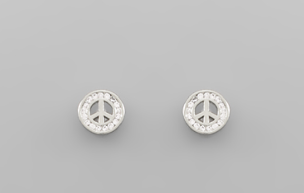 Cubic Zirconia Peace Sign Earrings