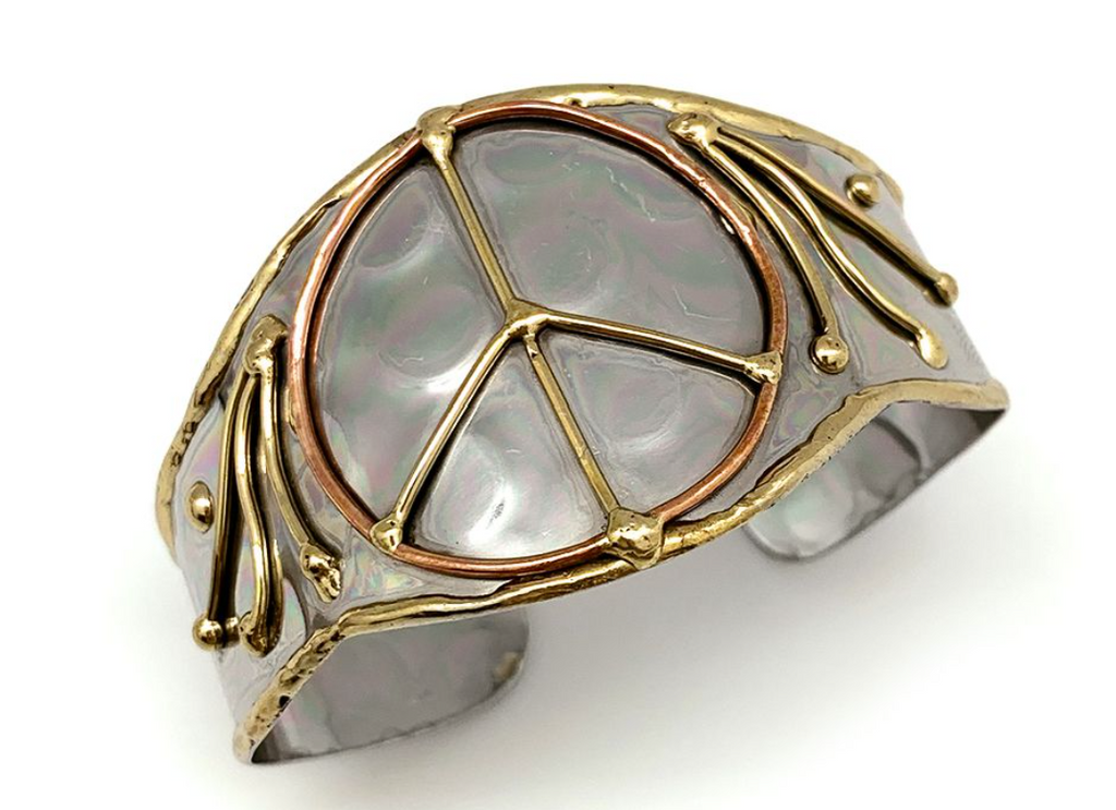 Mixed Metal Adjustable Peace Sign Cuff