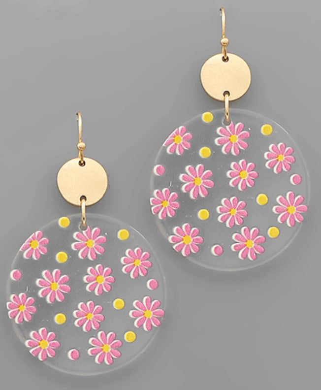 Flower Resin Disk Earrings