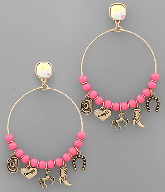 Cowgirl Charm & Bead Earrings