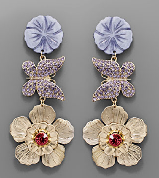 Butterfly & Flower Dangle Earrings