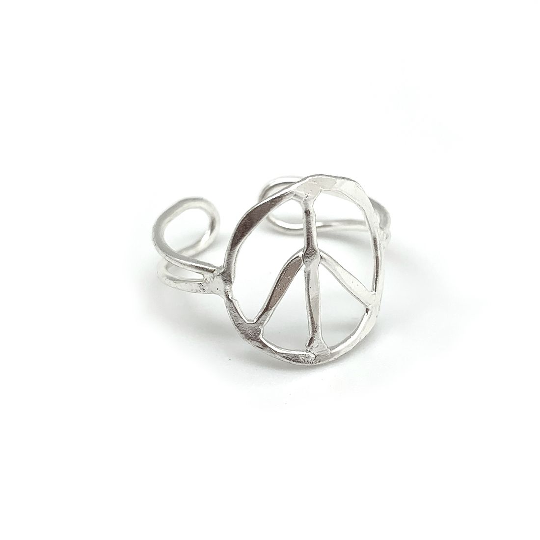 Silver Peace Sign Adjustable Ring
