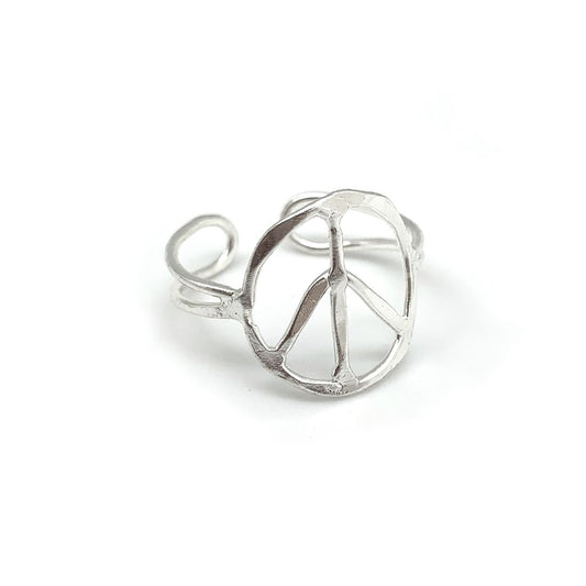 Silver Peace Sign Adjustable Ring