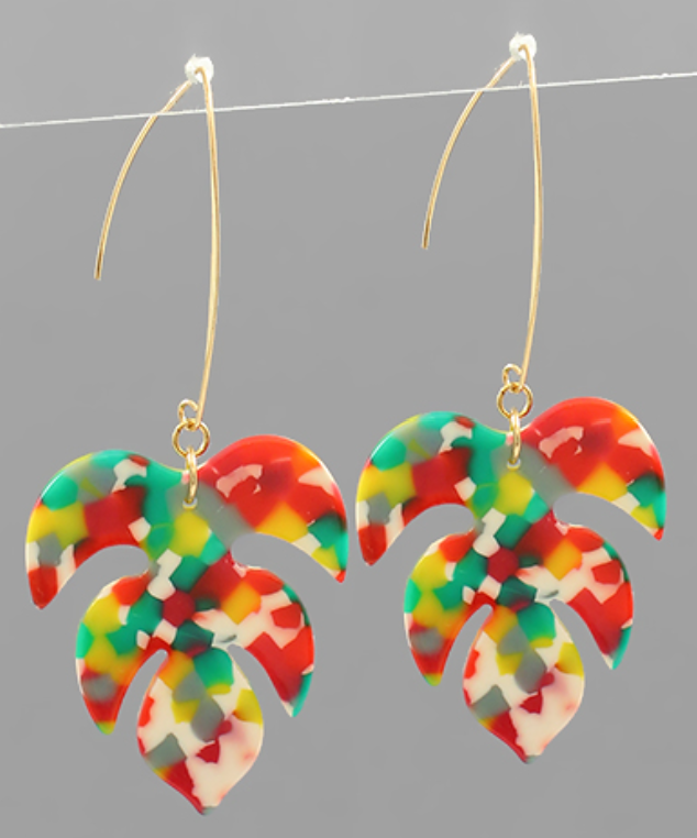 Monstera Long Fishhook Earrings