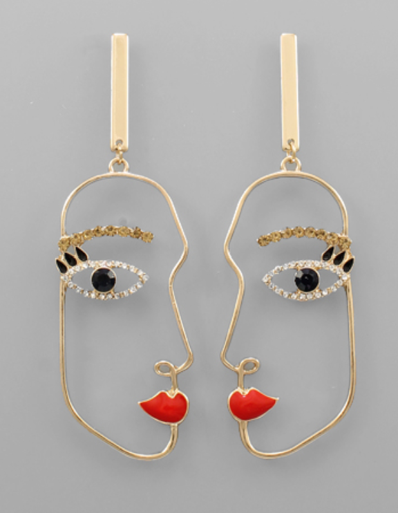 Gold Jeweled Face Earrings