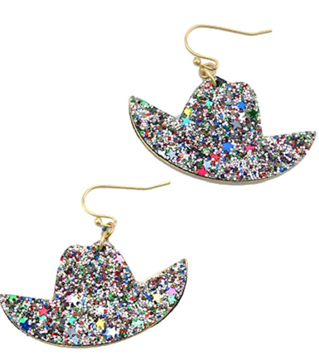 Glitter Cowboy Hat Earrings