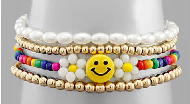 Smile Face & Multi Bead Bracelet