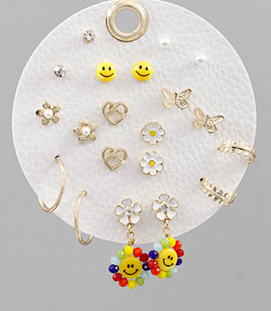 Smile Flower & Butterfly Earrings Set