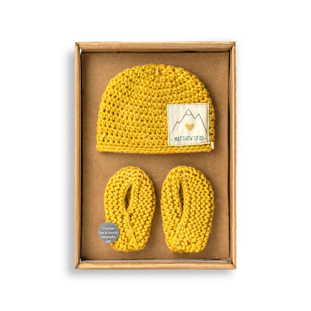 Faith Can Move Mountains Hat & Booties Gift Set