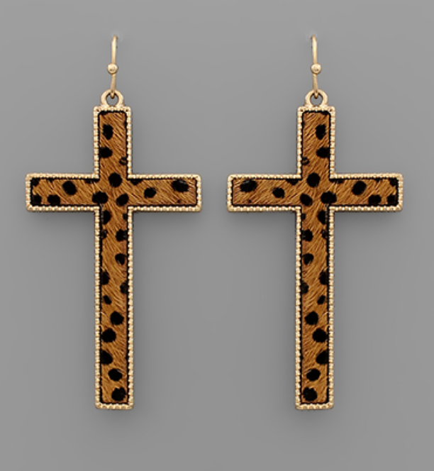 Calf Hair Cross Earrings
