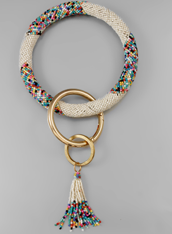 Patterned Bead Key Ring Bracelet