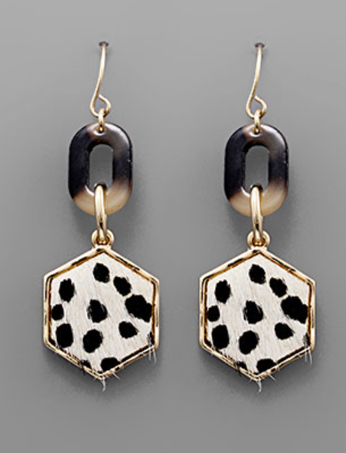 Cheetah Print Leather Hexagon Earrings